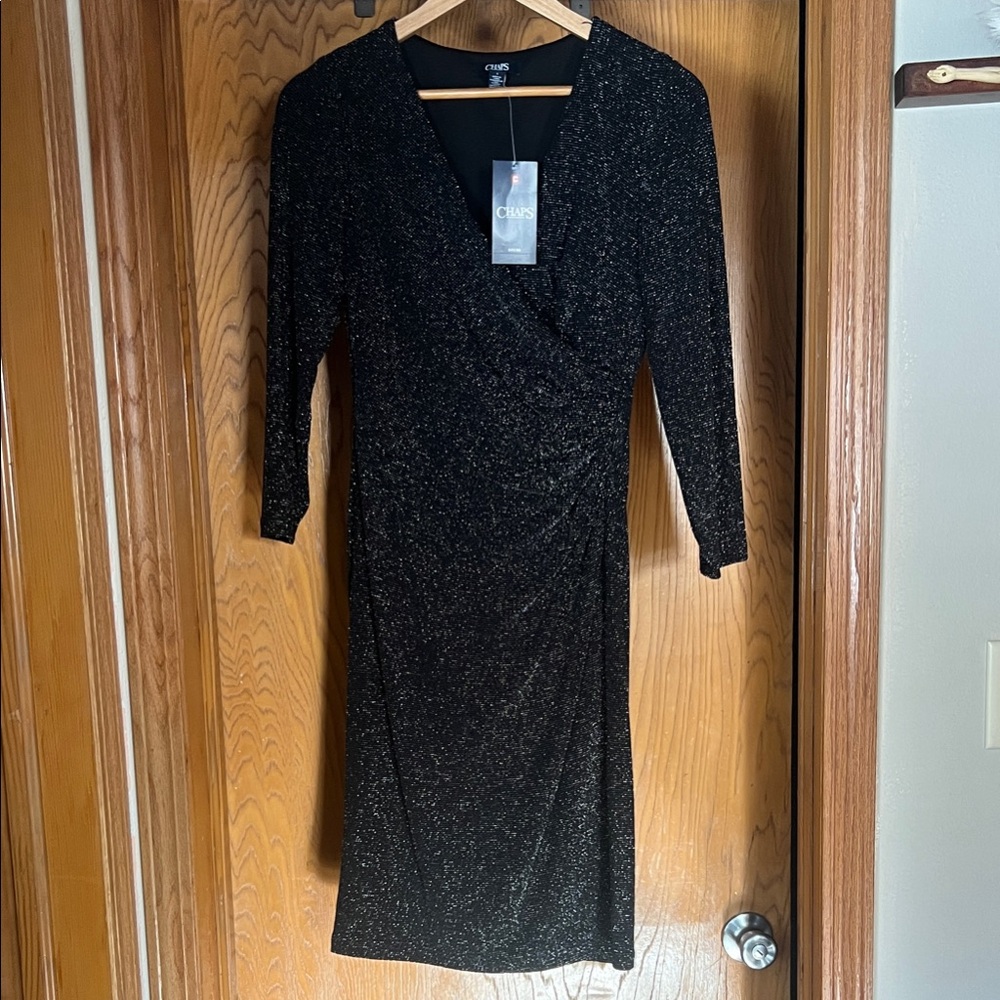 Chaps Sz 2  Black Sparkle Long Sleeve Dress New with Tags